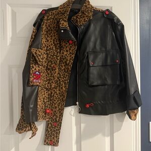 Denim Leopard Leather Jacket